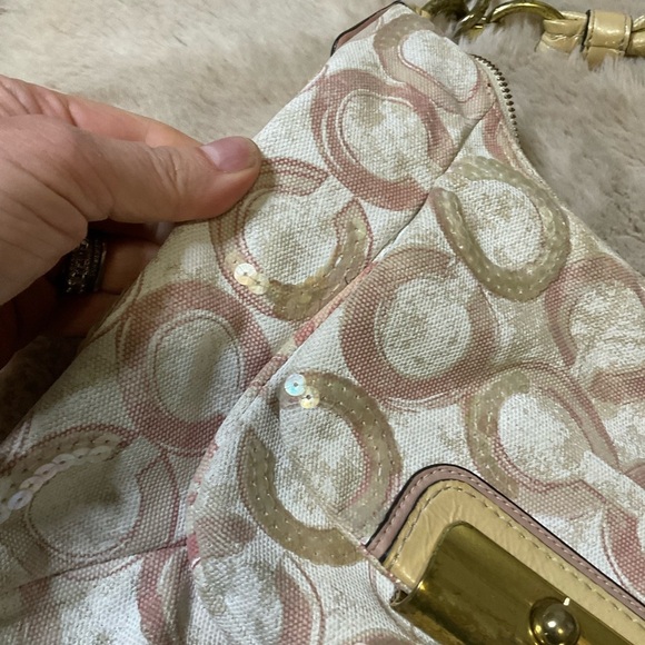 Coach Kristin Op Art Shoulder Bag Pink Cream Sequin Convertible Strap #16791 - Picture 6 of 15